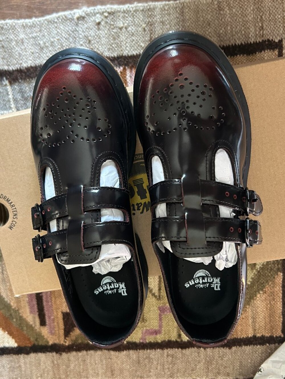 Dr. Martens Women's Burgundy Black Strap Brogues